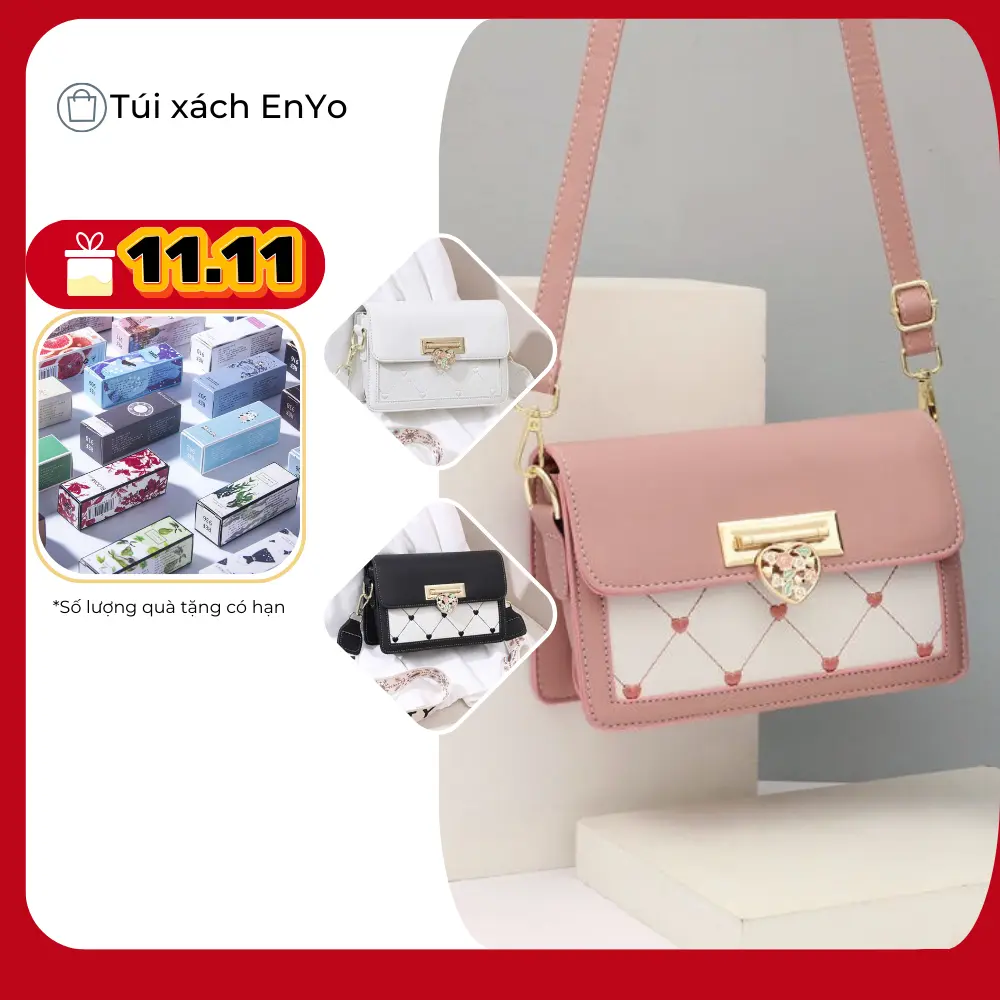 Túi khoá tim đeo chéo cho nữ có hai dây dễ dàng thay đổi  nhiều ngăn có khóa miệng chất da mềm đẹp hàng chuẩn QC