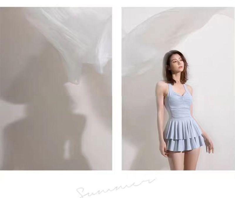 Product Introduction of New Fashion One Piece Swimsuit Women's Ballet Style Pettiskirt Pure Color Ribbon Chest Pad Boxer Super Fairy Ins Seaside Vacation 10