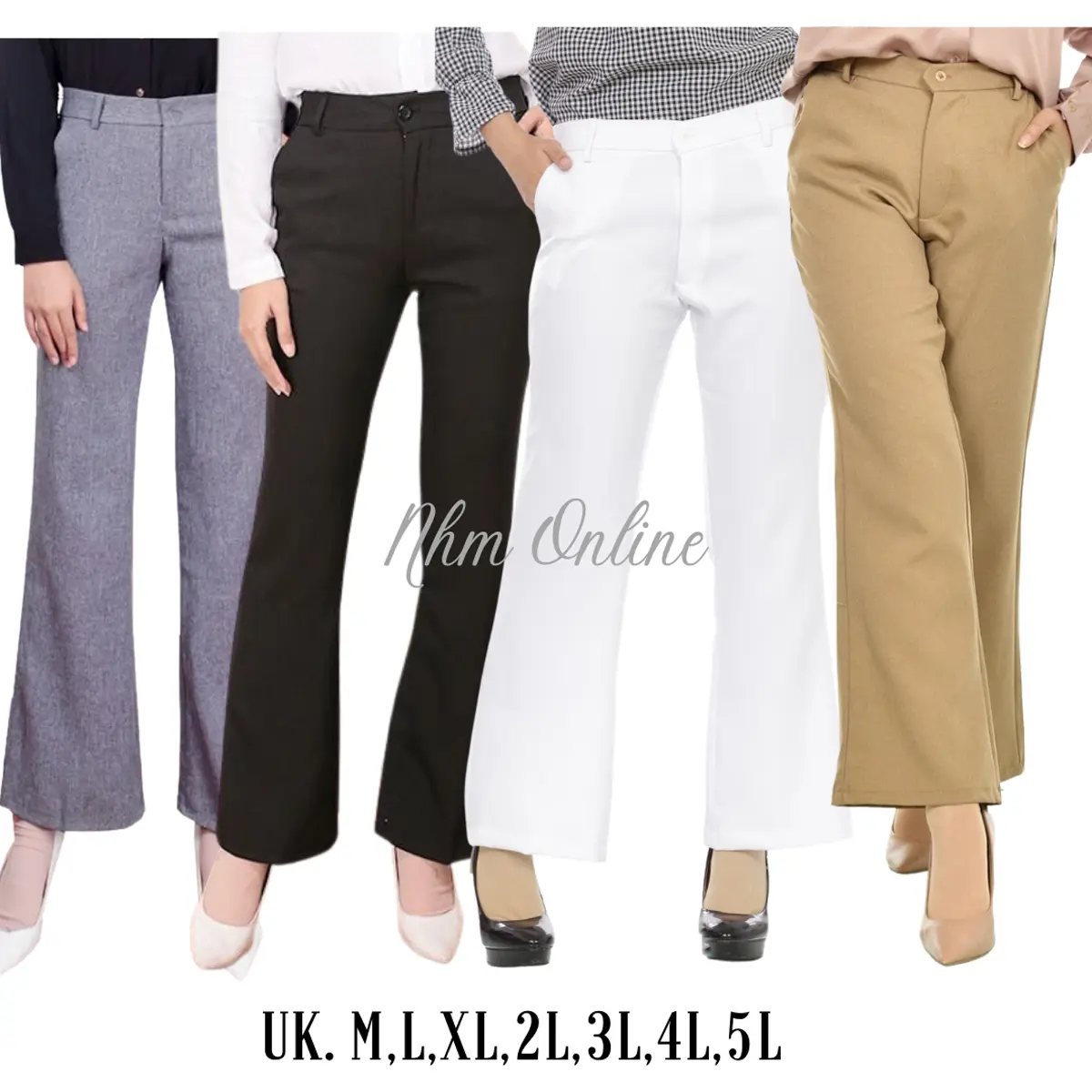 NHM Celana kerja cutbray wanita, Celana Bahan Formal Casual Coklat Kaki Kancing Melar Wanita Panjang Kulot Hitam Dewasa Kantor Cewek Basic Katun