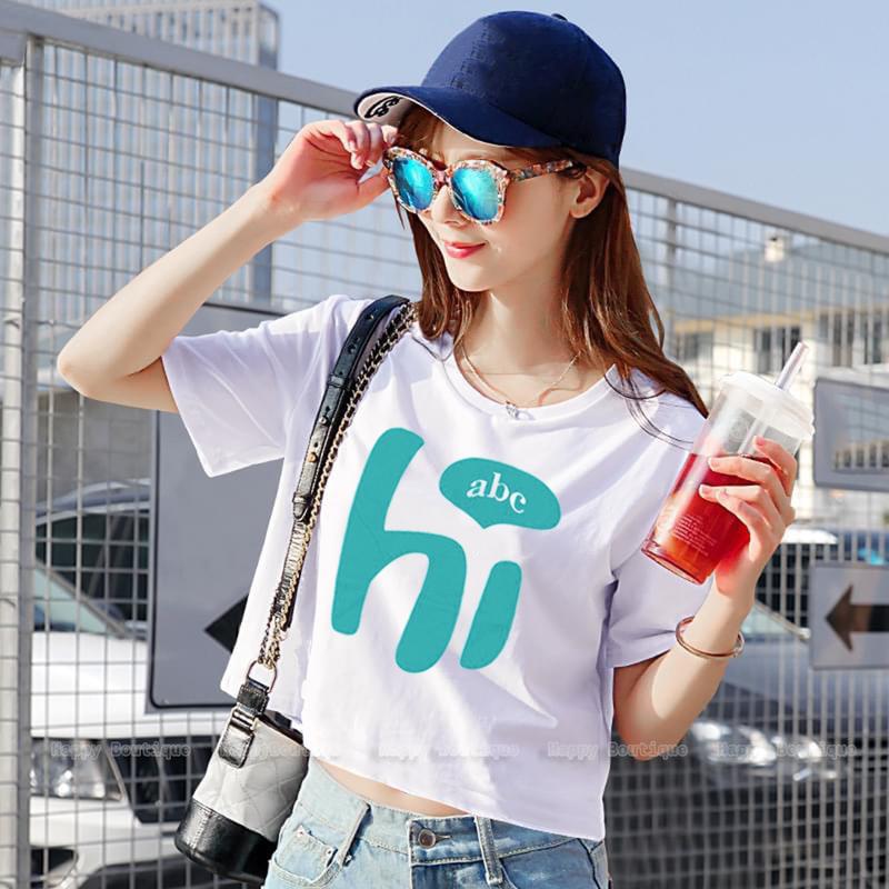   CROPTOP  Áo Thun Thái Form 40~70kg Cotton Mềm Mịn Mát Tay Ngắn CROPTOPHIABC  Top Cổ Tròn Màu Trắng lửng Nữ Women 