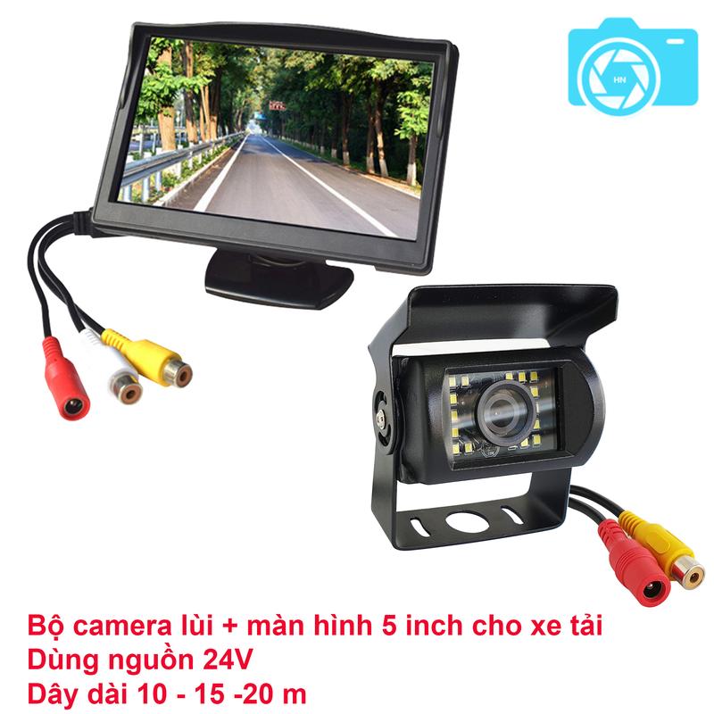 Bộ Màn Hình 5 Inch & Camera Lùi 24 LED Cho Xe Tải Điện 24V Dây 5.5-10-15-20m Độ Phân Giải 480x272 Góc 140 Độ