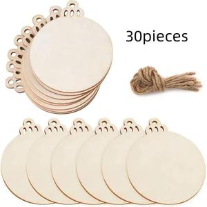 Round Wooden Tray, 30pcs/set Pre-drilled Natural Wooden Coaster, Hanging Decor, DIY Coaster for Crafts, Festive & Party Supplies