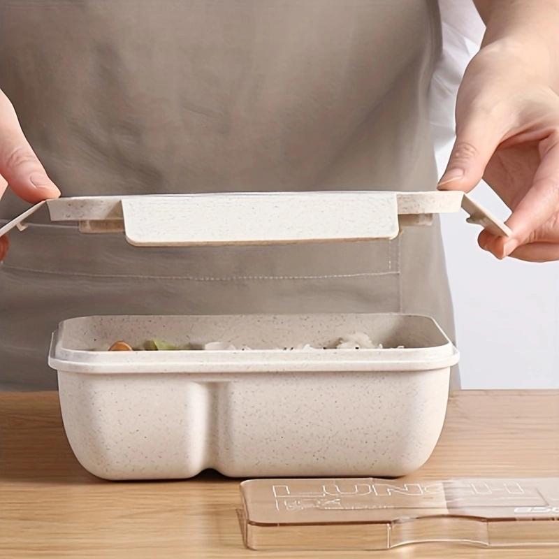 Product Introduction of Minimalist Lunch Box with Spoon & Fork, 1 Count Meal Prep Container, Lunch Box with Compartment, Wheat Straw, Leak-proof, Ideal for On-the-go Balanced Eating 0