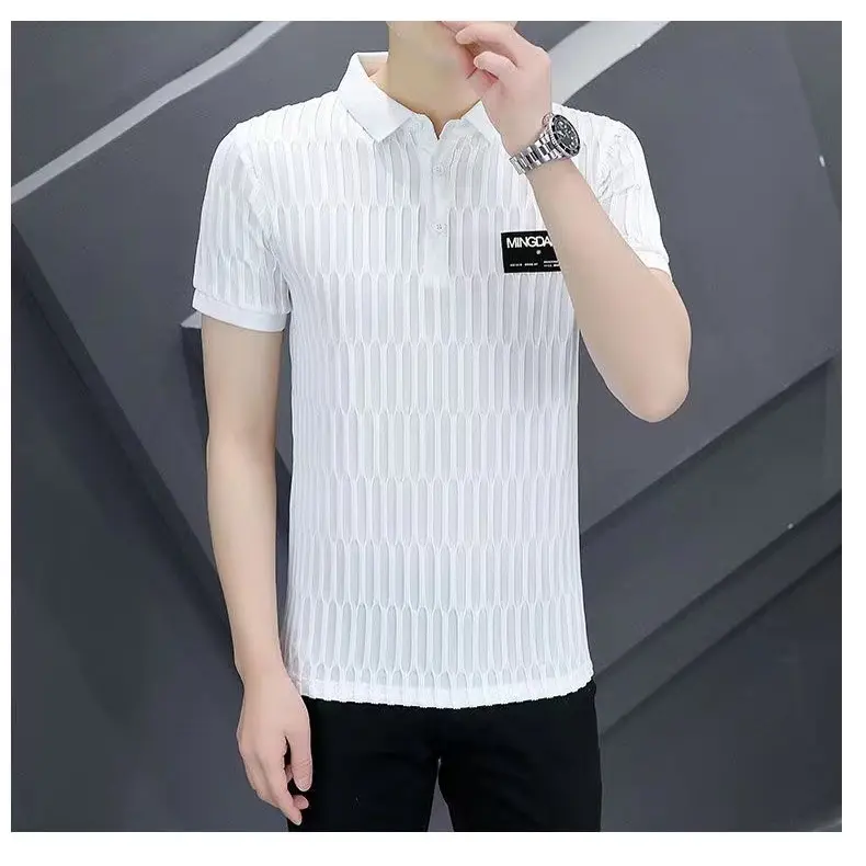 Men's polo shirts plain trend versatile button collar casual slim fit top oversized shirts shirts men slc123