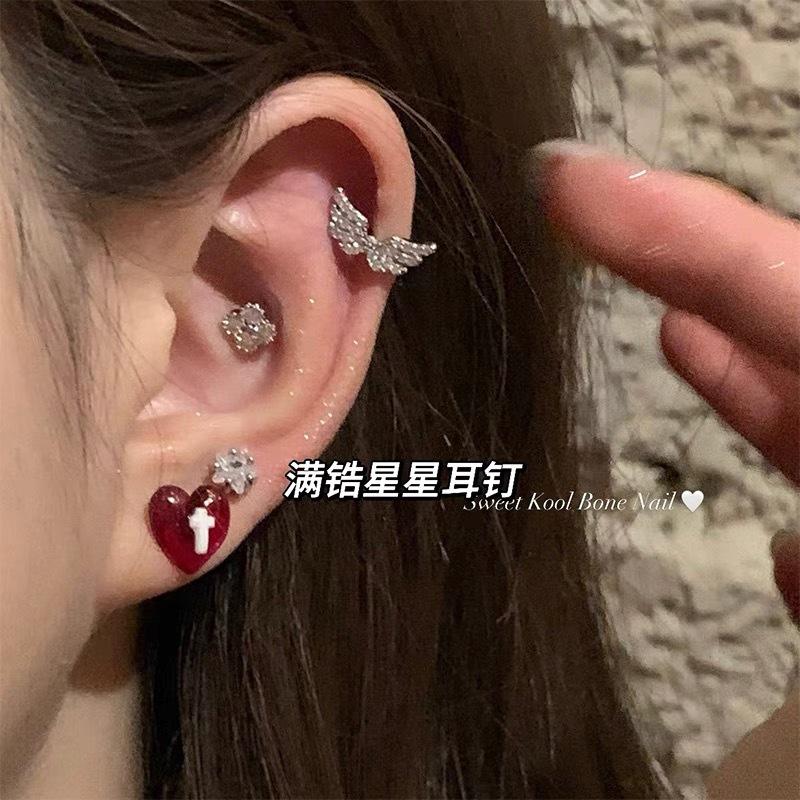 Bông Tai Đinh Tán Trái Tim Đào, Resin Thiên Thần Chữa Bệnh Ngọt Ngào Ngầu Tình Yêu Dễ Phối Đồ Khuyên Tai Đinh Tán Thép Titan Cánh Thiên Thần, Dành Cho Phụ Nữ, Hàng Mới Về 6