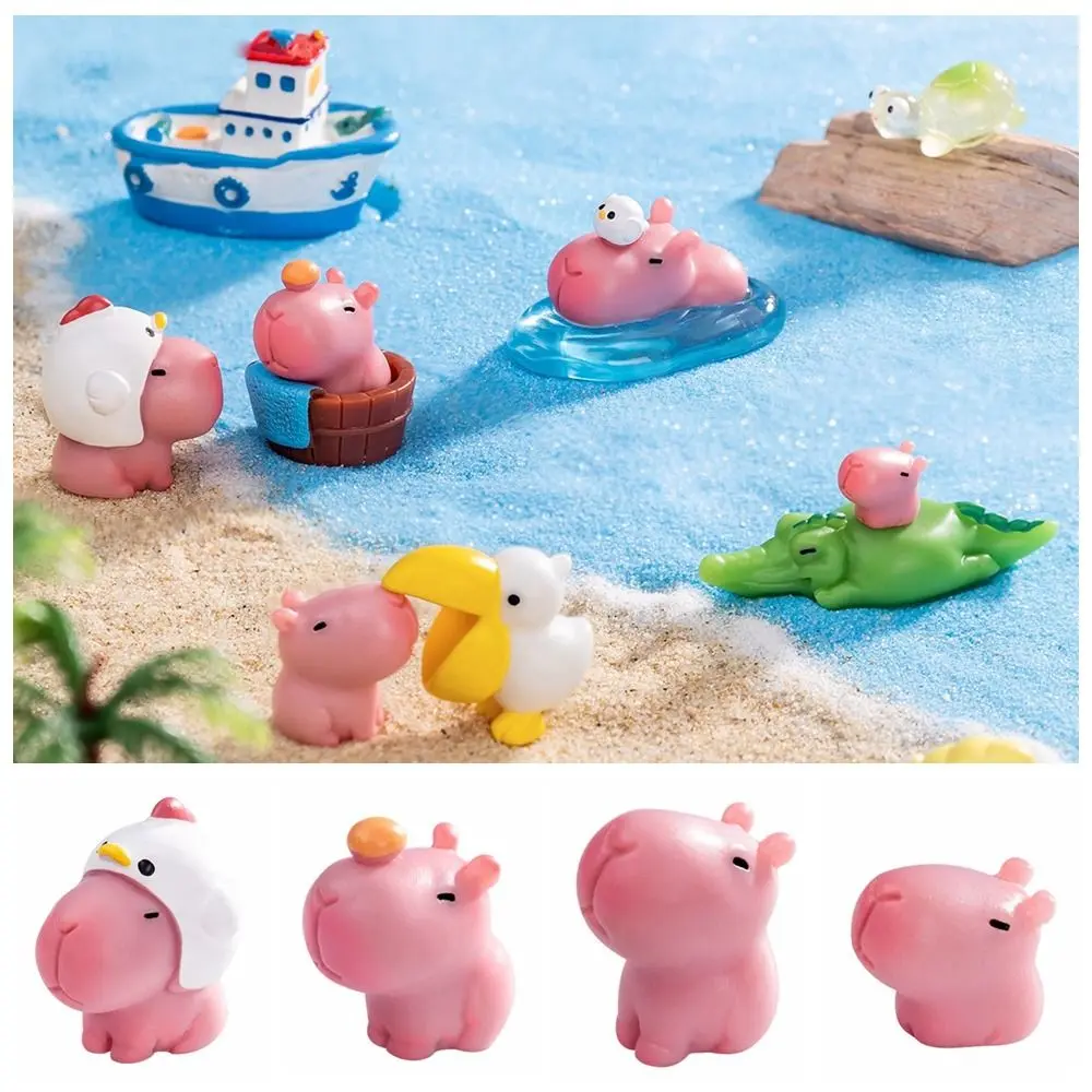 Handicraft Resin Cartoon Capybara Statue DIY Accessories Miniature Capybara Figurines Micro Landscape Scene Model Mini Animals Figurine Party Festival