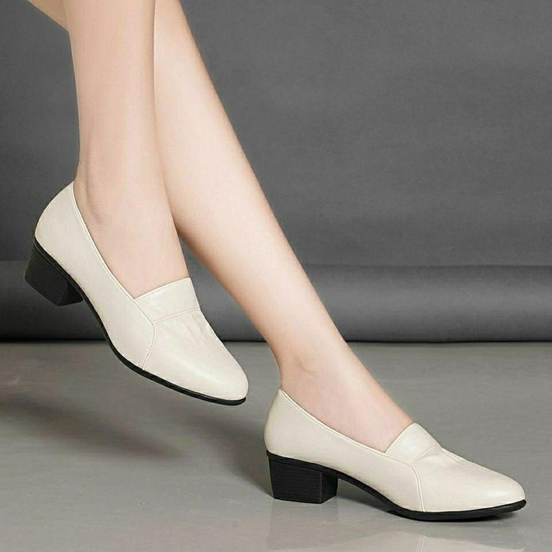 Giày Cho Mẹ Nữ, Da Thật Mềm, Đế Mềm, Phong Cách, Giày Cao Gót Chunky, Thích Hợp Cho Mùa Lò Xo Và Mùa Hè, Giày Đi Làm, Thoải Mái, Dễ Phối Đồ, Đế Mềm, Năm 2024 4