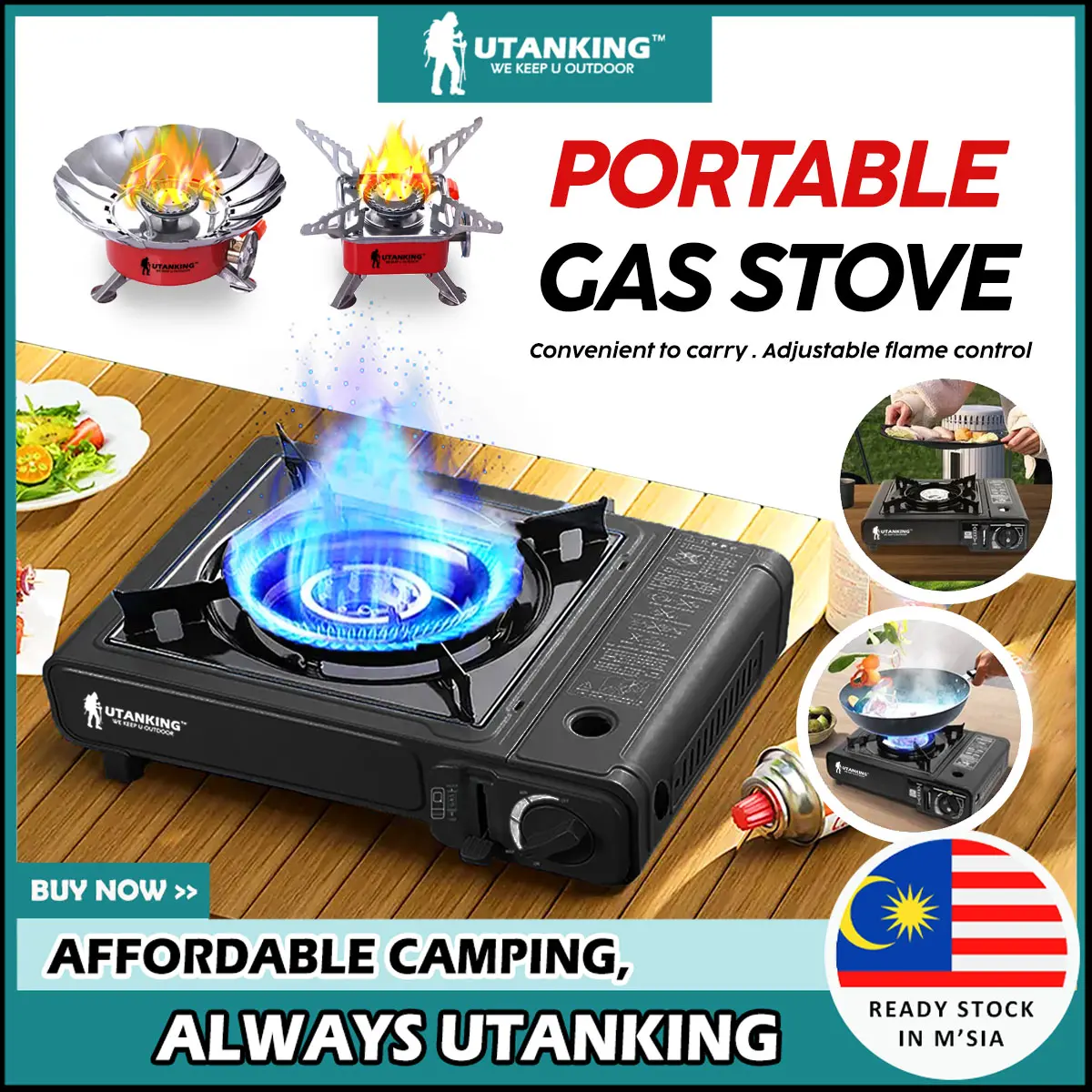 UtanKing™ Folding Camping Mini Stove Outdoor Windproof Lotus Stove Cooking Gas Stove Burner Hiking Picnic Dapur Masak Adventure Foldable Equipment