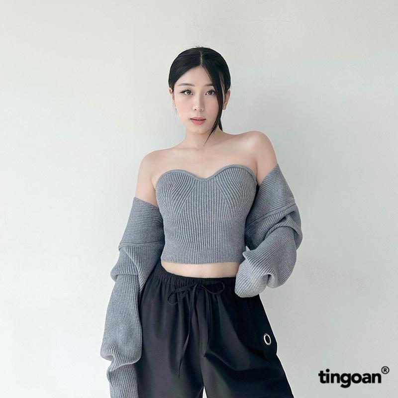 TINGOAN - Áo cardigan crop top quây len nm xám nhạt tingoan WAY 2 SEXY CARDIGAN/LIGH GR PHIÊN BẢN MỚI T6/2024