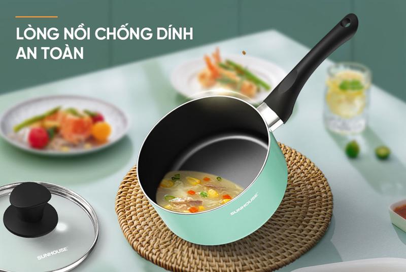 Product Introduction of Quánh chống dính đáy từ Sunhouse SHG-MP16M - Đáy từ - Chống dính 2 lớp an toàn -Tay cầm cách nhiệt, vung kính bền 14
