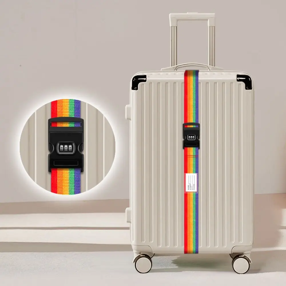 The New Password Lock Luggage Buckle Strap Anti-lost Rainbow Baggage Belts Durable Name Sticker Cross Strap Luggage