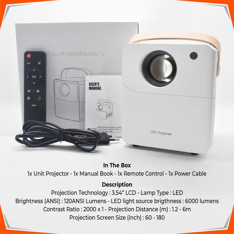 Proyektor Android Smart Projector UltraHD 4K 1024 Screenless TV 3