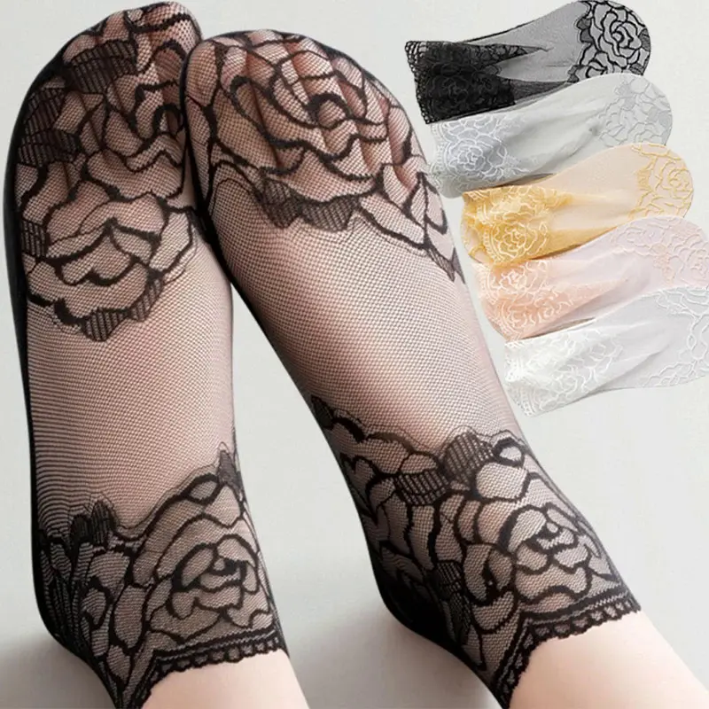 1/5pairs Sexy Lolita Women Invisible Lace Socks Thin Ladies Lace Boat Socks Hollow Non-slip Shallow Transparent Socks Women