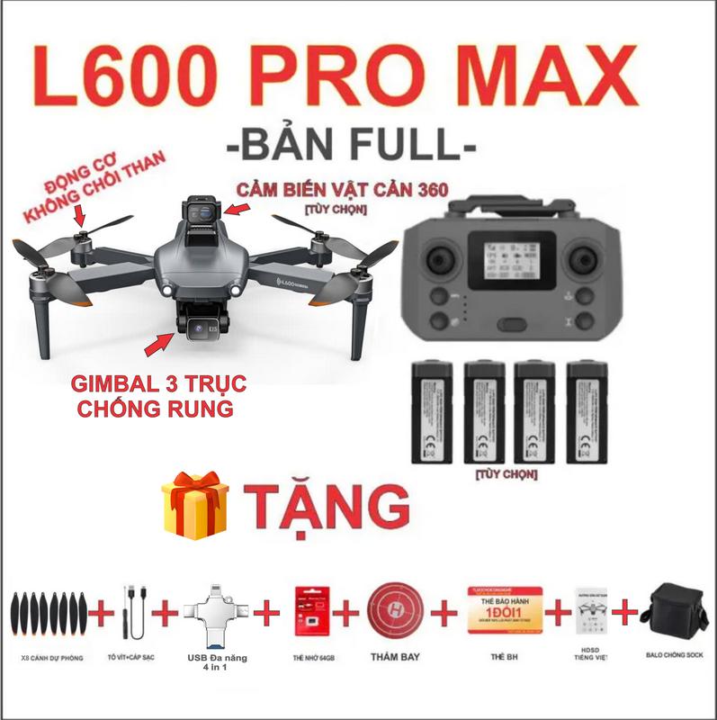 Flycam L600 PRO MAX Phiên bản mới 2024 Chống rung  3 trục +GIÁ TỐT Drone Chụp Ảnh Phụ Kiện fly  cam giare