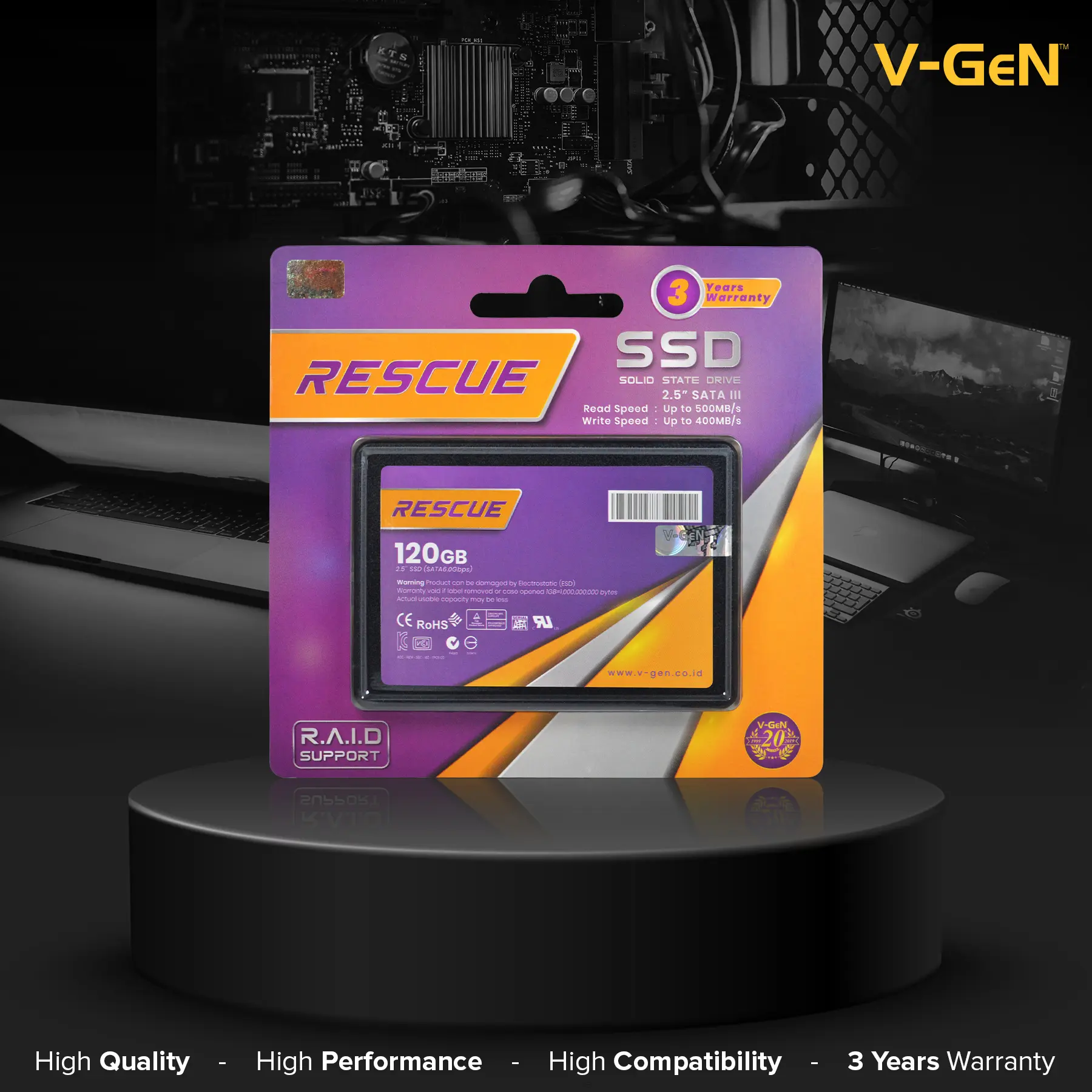 SSD 120GB SATA3 RESCUE V-GEN Solid State Drive SATA III 120 GB VGEN Pengganti HDD Laptop / PC Disk