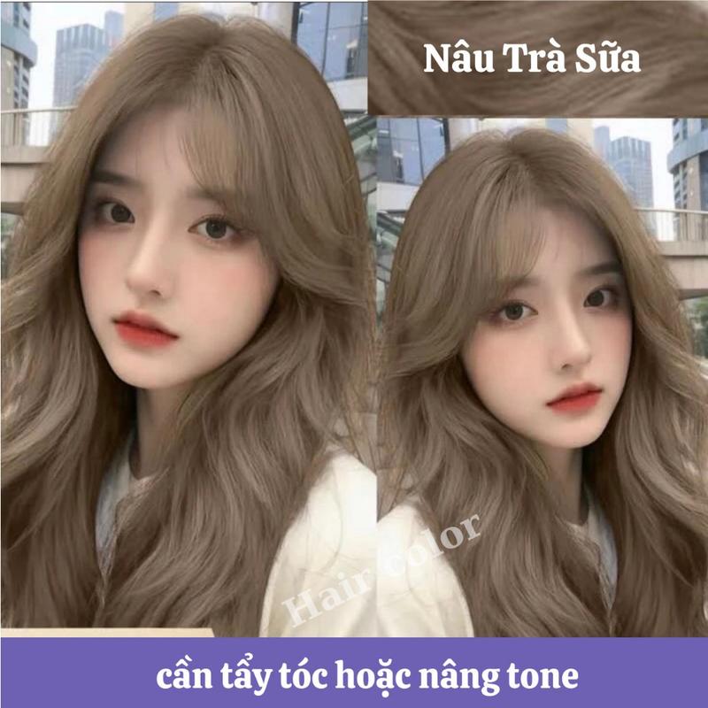 Thuốc Nhuộm Tóc Màu Nâu Trà Sữa Lên Từ Nền tóc Vàng Lever 7-8