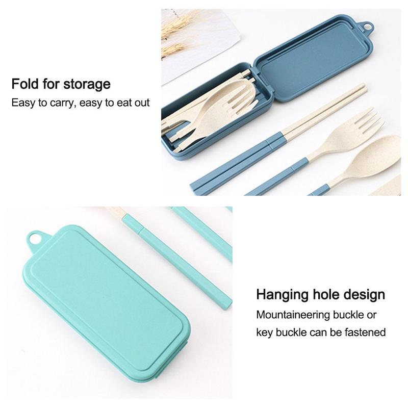 Product Introduction of Wheat Straw 4PCS Chopsticks Set Spoon Utensil Box Tableware Dinnerware Set Fork Cutlery Set 12