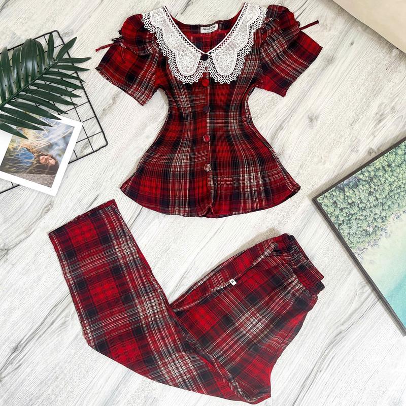 { ĐỒ BỘ DÀI DẬP LY} sét đồ bộ dài dập ly ,cổ phối ren ,chất liệu vải mango mền mịn mát ,thấm hút mồ hôi tốt ,mặt tôn dáng tôn da ,có 3 size 40-71 kg cho chị em tha hồ lựa chọn 6
