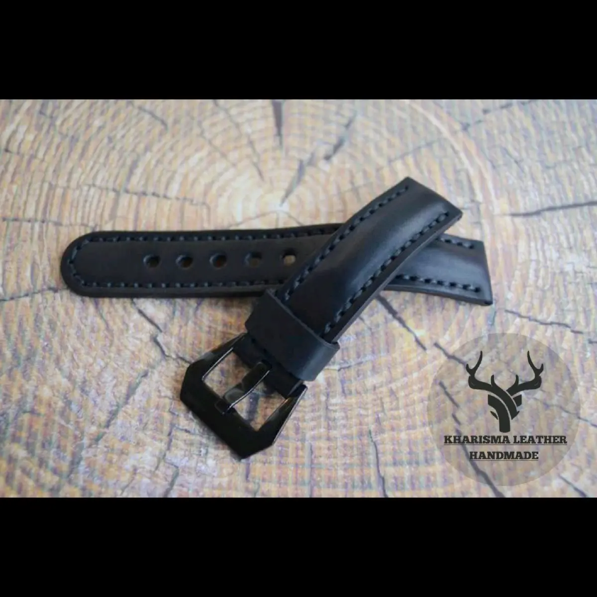 strap jam tangan kulit hitam / model round shape/ style stiching open loop 023 Coklat
