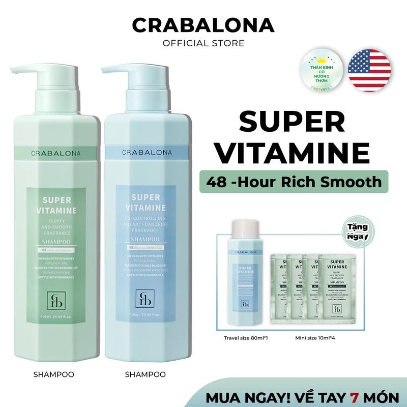 [Combo 2 Chai] Dầu Gội Super Vitamine Crabalona - Chăm Sóc Tóc Suôn Mượt, Dưỡng tóc Bồng Bềnh, Kiềm Dầu & Giảm Gàu, Hương Nước Hoa 710ml