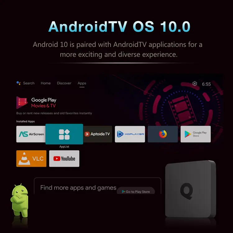 Hộp Tivi Q1 Android TV 10, Điều Khiển Bằng Giọng Nói Wifi Kép Bluetooth RAM 2GB 8