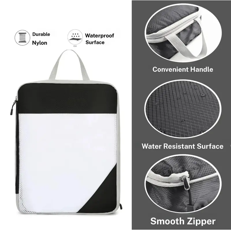 Travel Storage Bag Set, 4 Counts/set Including 3 Counts Compression Packing Cubes & 1 Count Shoe Bag, Travel Organizer for Clothes, Bedding, Toiletries 5