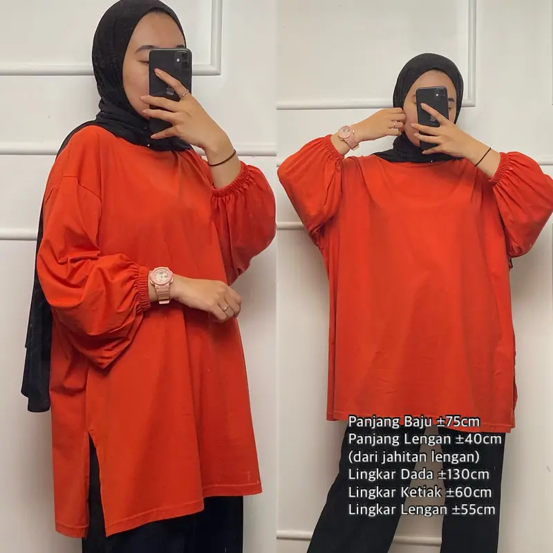 Elsleeve Atasan Wanita Lengan Panjang Blouse Lengan Balon Oversize 3