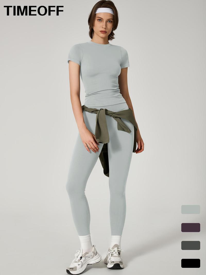 Product Introduction of Two-Piece Set Women's Letter Print Mock Neck Crop Skinny Tee & High Waist Leggings Tracksuit Set, Casual Breathable Athletic Seamless Outfits for Indoor Outdoor Yoga Gym Workout Running, Ladies Sportswear for All Seasons 9