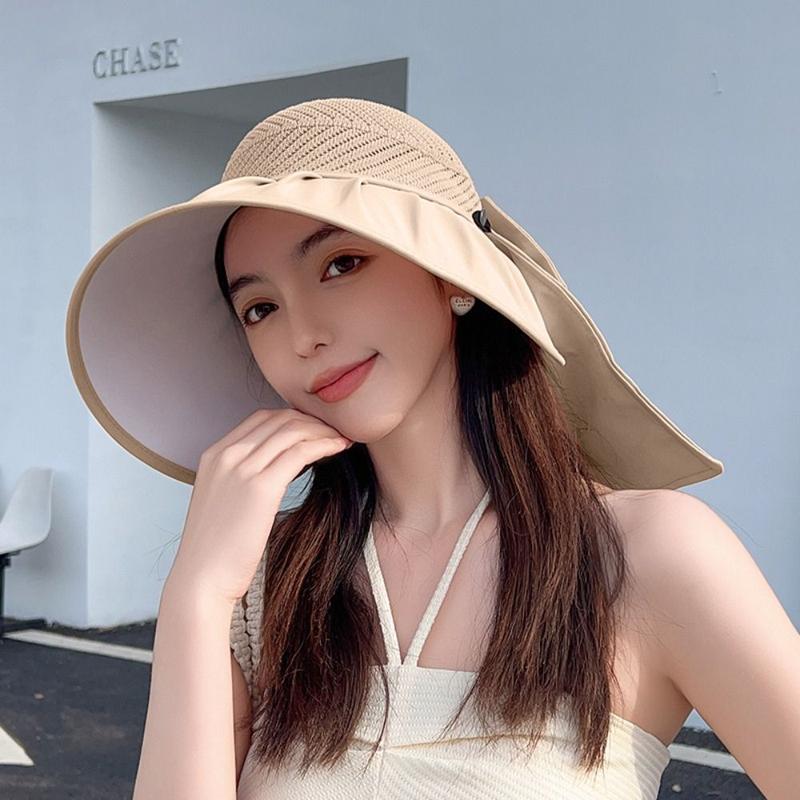 Product Introduction of Women's Fashion With Removable Shawl Fisherman Hat Empty Top Wide Brim Summer Sun Hat UV Protection Casual Outdoor Visor Hat Travel Beach 12