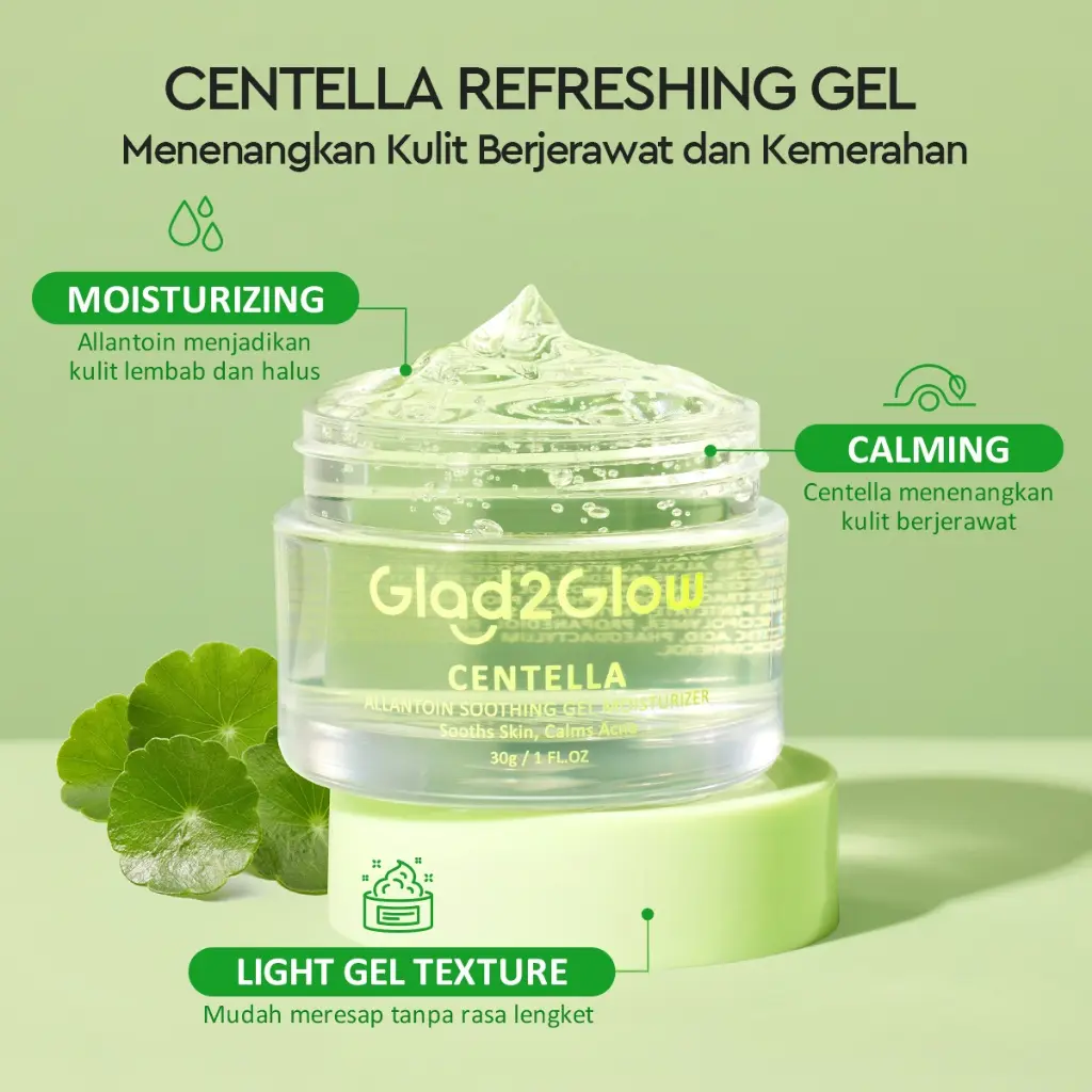 MURAH - Glad2Glow Centella Allantoin Soothing Moisturizer Gel Repair Skin Barrier 30g Oil Berjerawat Wajah Cooling Lactic Silver Acid Pelembab Ceramide