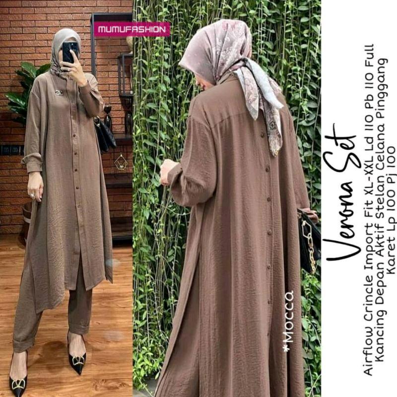MUMU - (BAHAN TEBAL) Veronaaa Set Setelan Crinkle Wanita Muslimah Kekinian by Mumu Fashion Grosir Solo Nyaman Dipakai Baju Atasan dan Celana Airflow 5