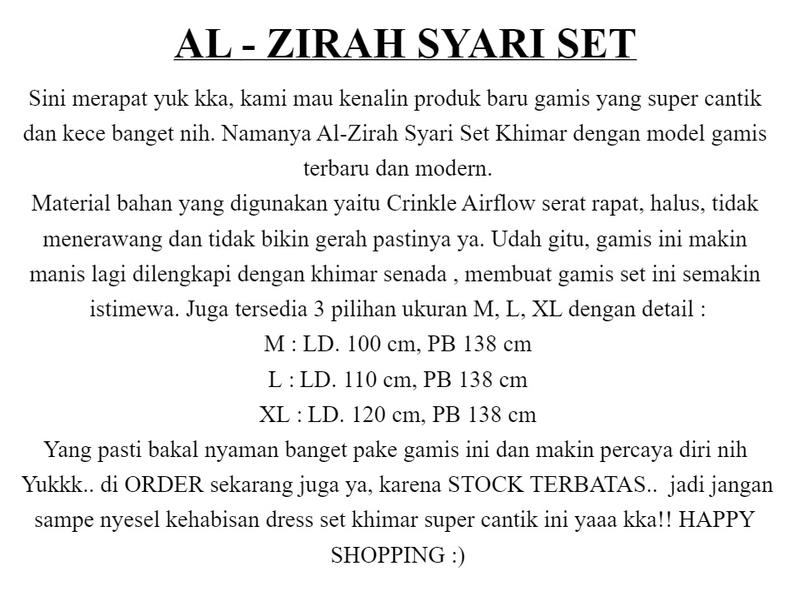 Product Introduction of Al Zirah Syari Set Khimar / Gamis Syari CRINKLE AIRFLOW / Baju Gamis Plus Khimar Size M L XL / Gamis Crinkle Syari Jumbo Busui / High Muslim 3