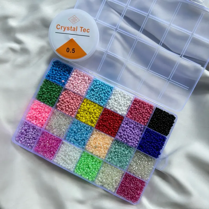 Mote Pasir 24 Warna Ukuran 8/0 3mm Bonus Tali Non Elastis 3