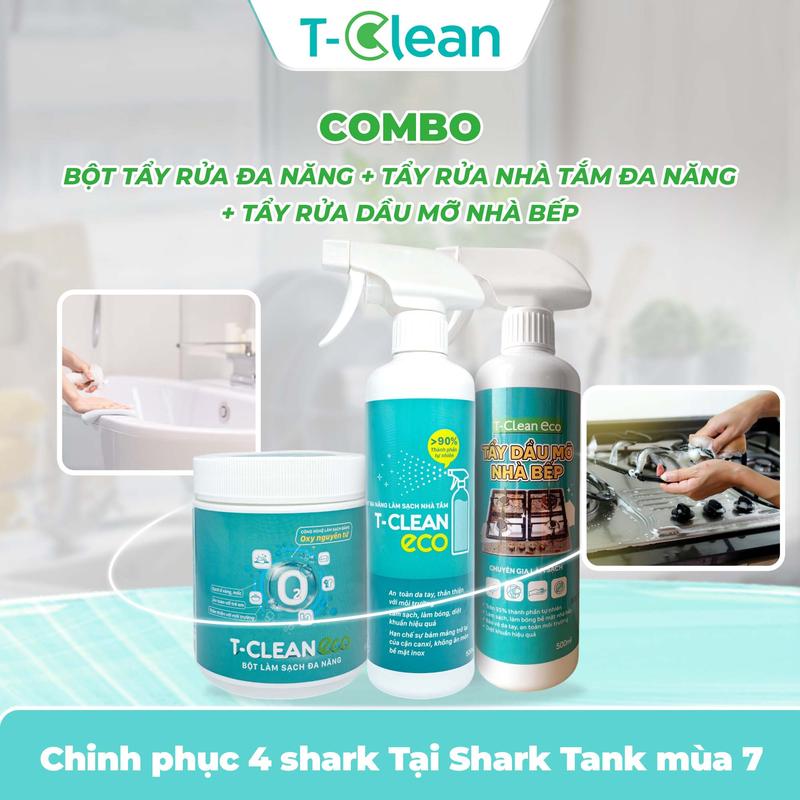  T-Clean COMBO_04 Bột Tẩy Rửa Đa Năng  500g  + Chai Xịt Tẩy Rửa Nhà Tắm Đa Năng  500ml  + Chai Xịt Tẩy Rửa Dầu Mỡ Nhà Bếp  500ml  - Làm Sạch Hiệu Quả Và An Toàn& Thân thiên môi trường 