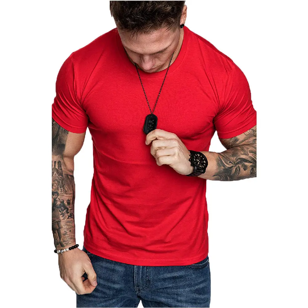 2025 New Summer Men's Solid Color T-shirt round Neck Fitness T-shirt Short Sleeve Slim Fit Menswear Top
