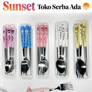 Sunset Toko Serba Ada Alat Makan Set H937 Sendok Garpu Sumpit Stainless Steel Peralatan Makan Plus Box Karakter Anak Bahan Berkualitas Tahan Lama Anti Karat
