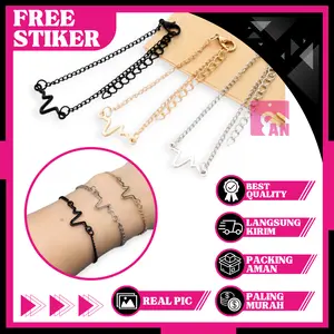 1PCS Gelang Tangan Zig Zag Model Denyut Jantung Adjustable Aksesoris Wanita Bracelets Gelang Bangle Rantai Motif Detak Frekuensi Simple Warna Gold Hitam Elegan A134
