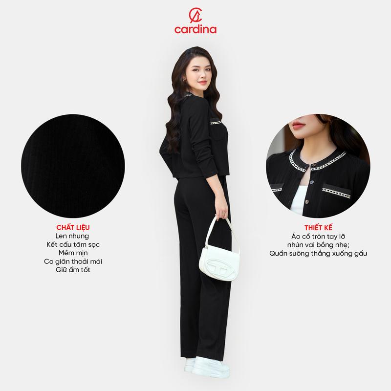 Bộ đồ nữ Cardina chất liệu len nhung thiết kế quần suông phối dây viền phong cách thanh lịch sang trọng Y25 4BTD03 2