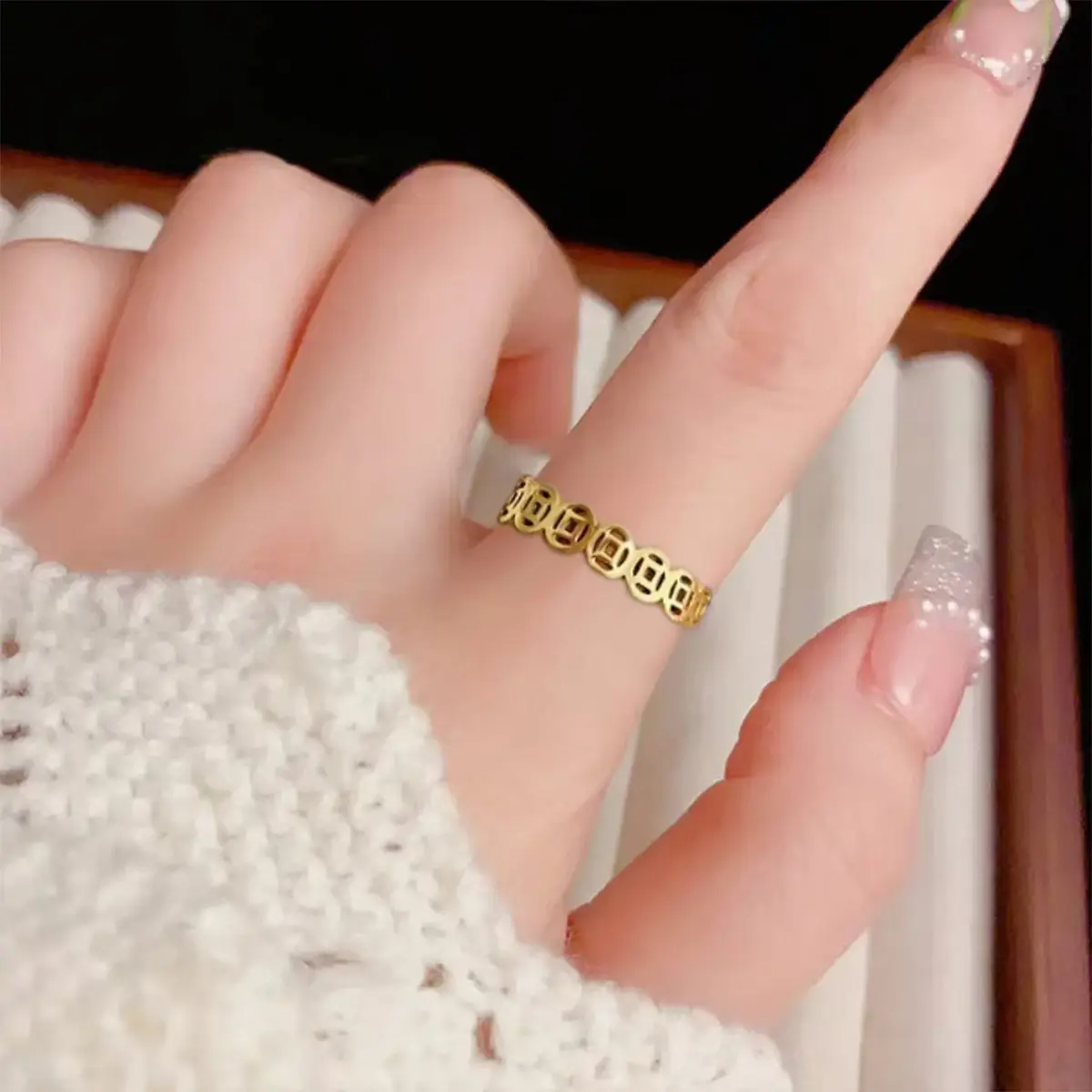 $Internet Celebrity Fashionable Titanium Steel Copper Coin Ring Retro Wealth-Attracting Money Ring Simple Circle Ring Index Finger Jewelry