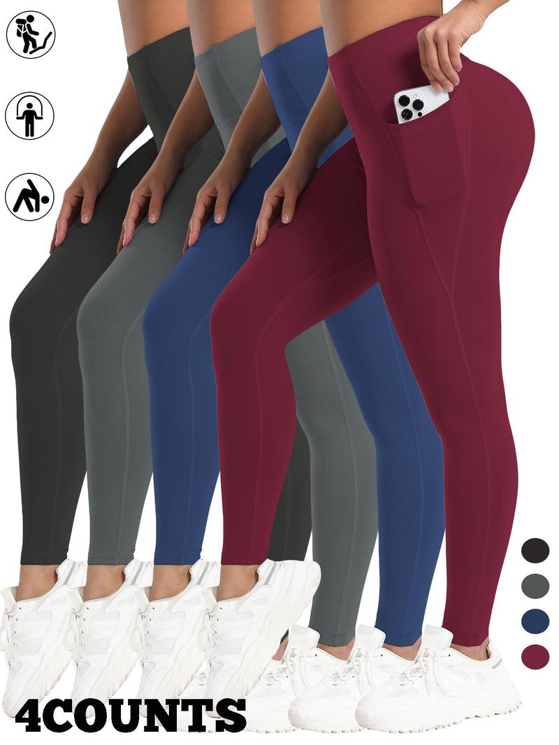 Product Introduction of Women's Solid Color Pocket High Waist Leggings, Casual Comfy Breathable Skinny Pants for Daily Wear, Ladies Bottoms for All Seasons 5