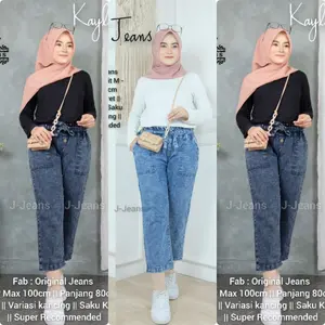 Celana Jeans Terbaru KAYLA #3 Baggy Pants Jeans Kancing 3 Snow Highwaist dengan Tali Gesper Slim-Fitting Saku Kanan-Kiri Fashion Casual Kekinian Remaja Wanita Boyfriend Panjang