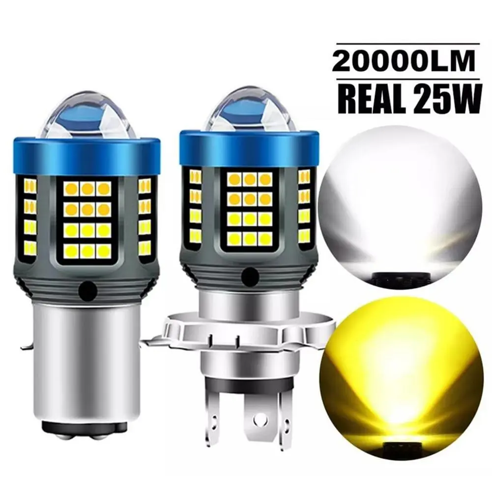 Led Motorcycle Headlight H4 BA20D P15D White And Yellow Two-color Super Bright Lens Headlight