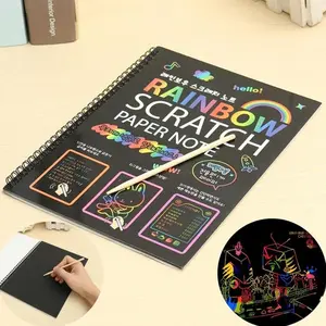 Magic Color Rainbow Scratch Paper Note book 19X26cm Buku Hitam Kertas