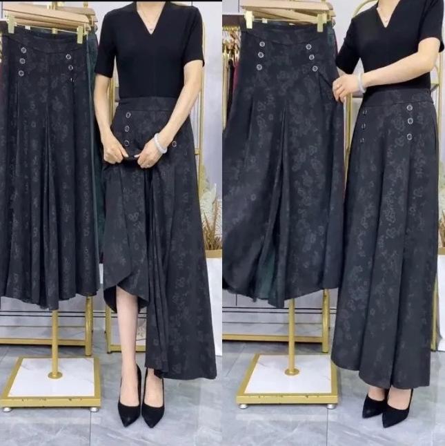 Product Introduction of Quần Culottes Vải Jacquard, Ngoại Cỡ, Quần Ống Rộng Cropped Cho Mẹ, Quần Nữ Mùa Hè Mới, Váy Quần Mỏng, Quần Xếp Ly, Phong Cách Thường Ngày 4