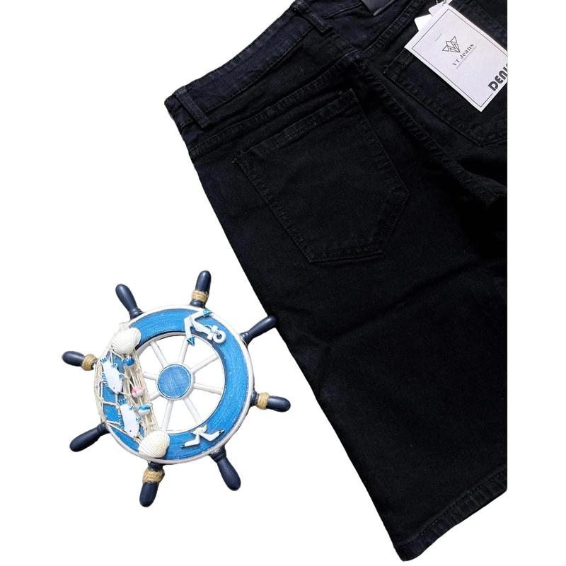 [M16] Quần Short Jeans Nam Màu Đen Kiểu Trơn -  Cotton co giãn, Menswear Pants Có Túi 4