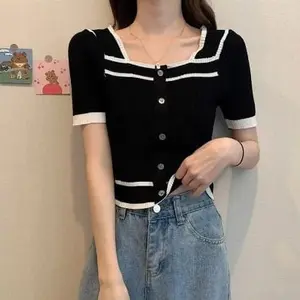 Atasan Wanita Tangan Pendek Rajut Knit CropTop 9155 Fit Panjang