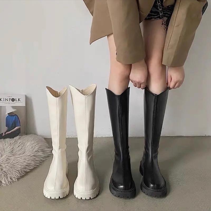 Boot Đùi Da Cổ V Dưới Gối Da Mềm Mũi tròn mã 619 Nữ Shoes Bốt Cổ Cao Len GiàY