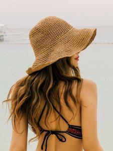 Sombrero de paja de color sólido para mujer, sombrero informal de protección solar al aire libre para mujeres y niñas, accesorios de moda para viajes y vacaciones en la playa