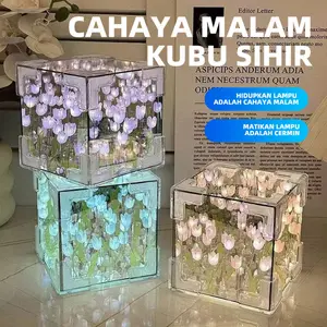Lampu Tidur Kubus Tulip Handmade, DIY Lampu Tidur Bunga Tulip, Lampu Tidur Estetik, Tulip Cube Light, Lampu Hias Kamar, Kado Lampu Malam Lucu, Lampu Kreatif