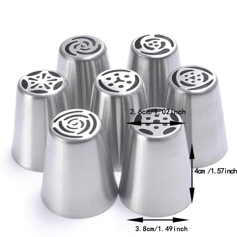 Stainless Steel Flower Frosting Nozzle (7 Counts), Flower Frosting Nozzle, Cake Decorating Tool, Pastry Decorating Tool, Kitchen Accessories 1